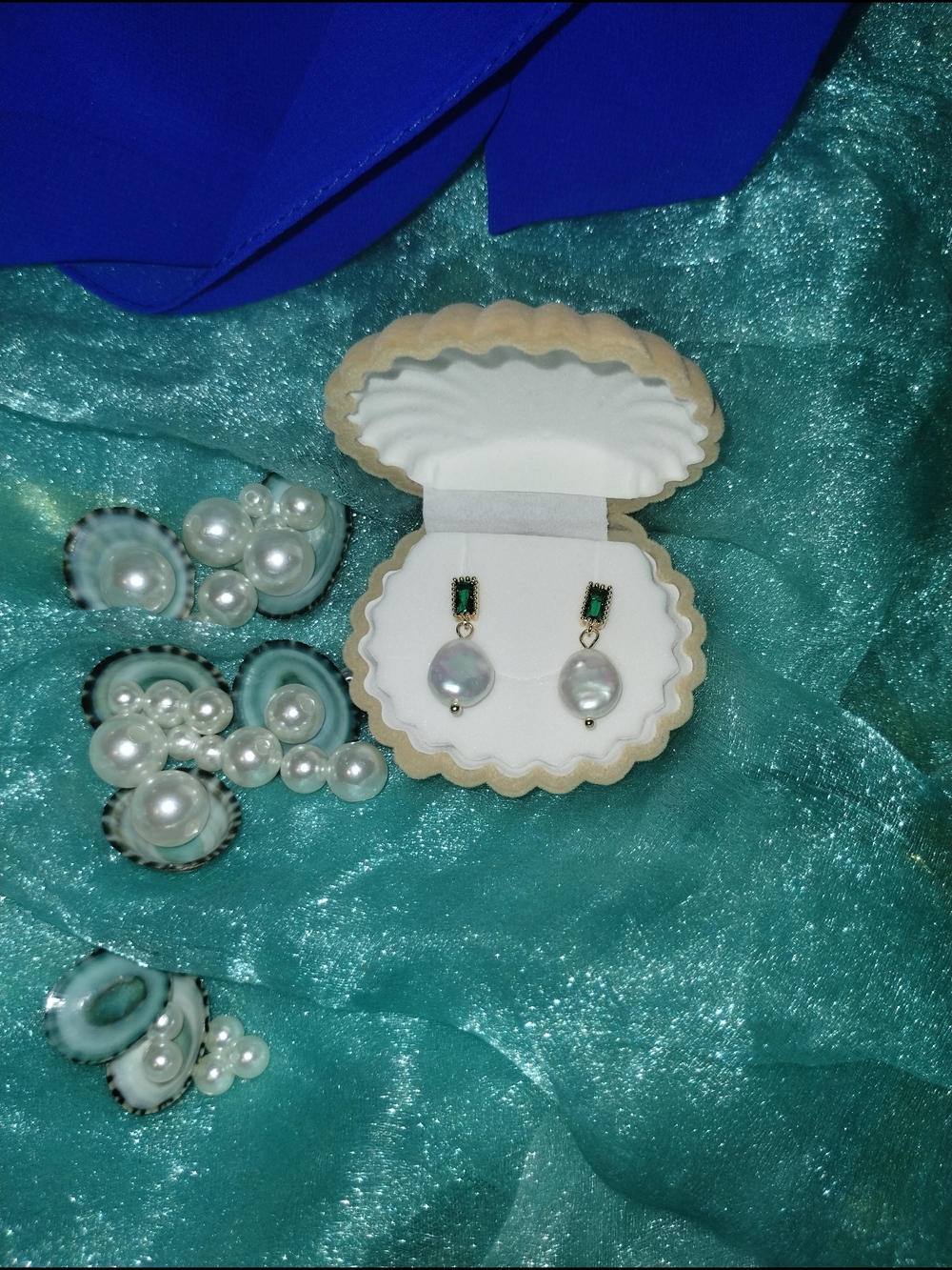 Elegant Vintage Green Pearl Drop Earrings- Wedding Jewelry